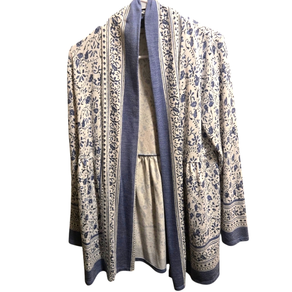 Dalia Blue and White Floral Cardigan Size Small